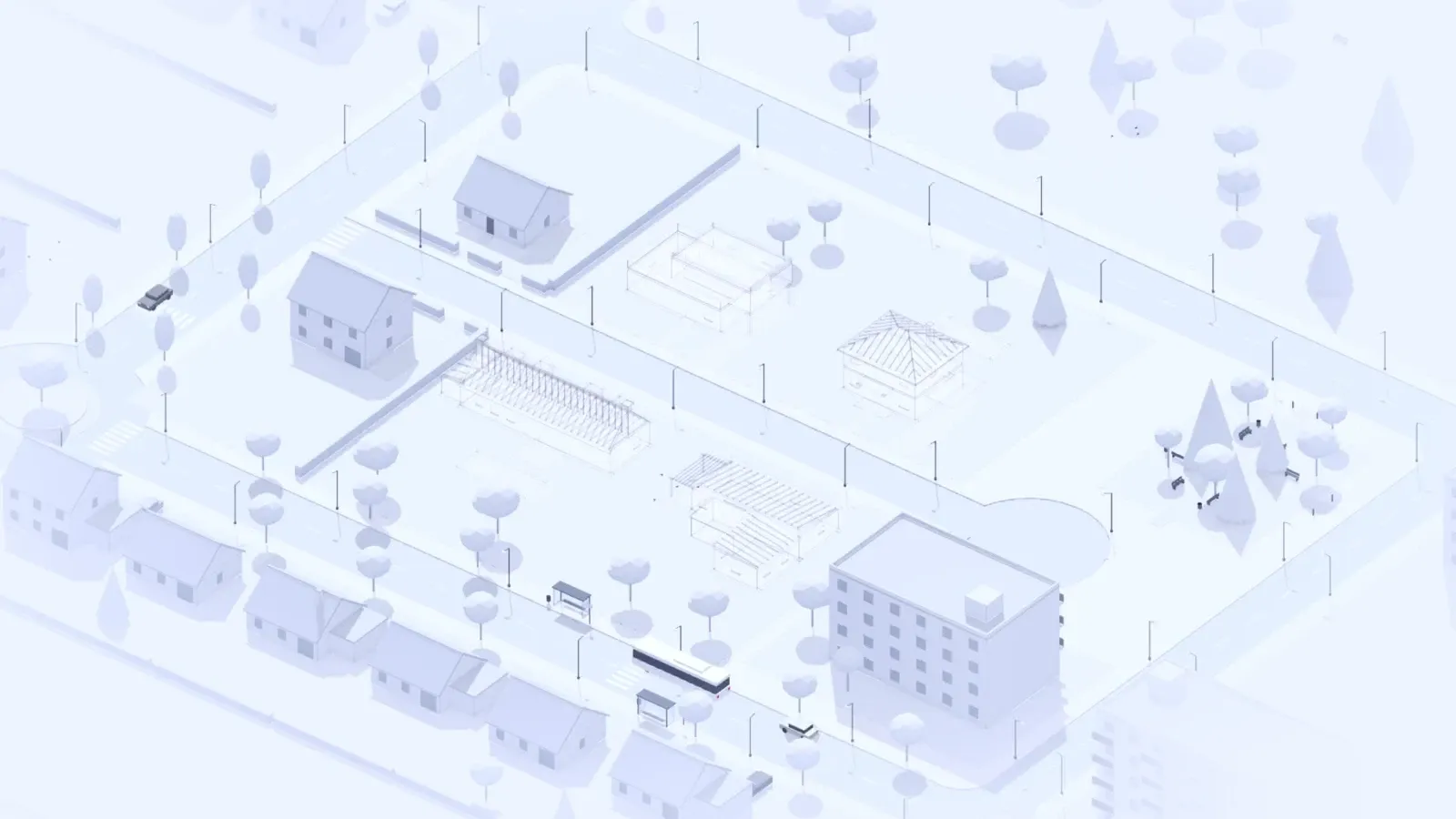 Le lotissement en maquette 3D : les maisons sortent de terre, un logement s’ouvre, puis la vue de nuit et les réseaux.